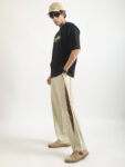 Maniac Men Side Tape Color Block Biscuit and Brown Cotton Baggy Trackpant