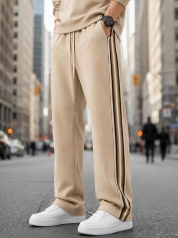 Maniac Men Color Block Side Tape Biscuit Cotton Baggy Trackpant