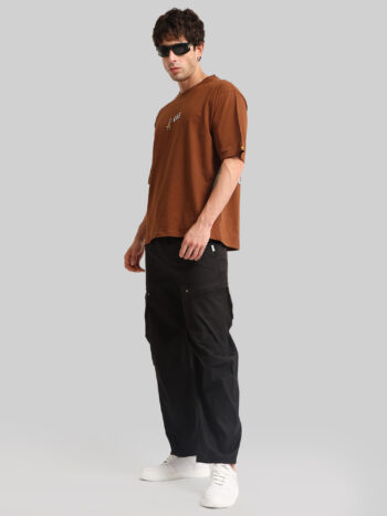 Maniac Men Cross Pocket Black Cotton Blend Baggy Cargo Pant