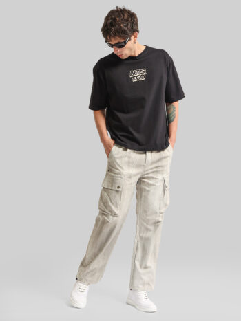 Maniac Men AOP Printed Grey Cotton Blend Baggy Cargo Pant