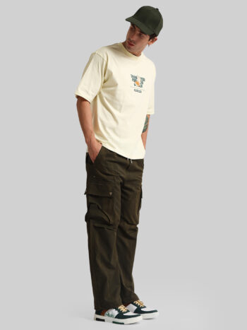 Maniac Men AOP Printed Green Cotton Blend Baggy Cargo Pant