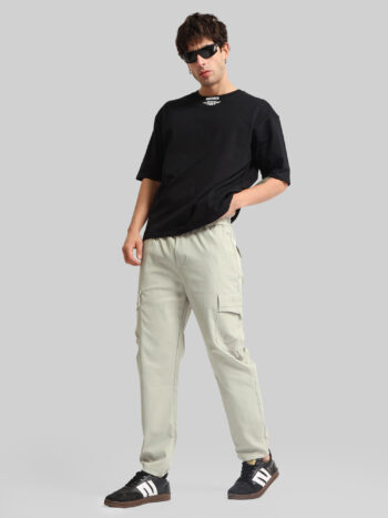 Maniac Men Emboassed Pocket Grey Cotton Blend Baggy Cargo Pant