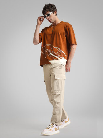 Maniac Men Side Twinfold Pocket Solid Grey Cotton Blend Baggy Cargo Pant