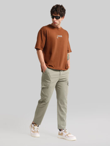 Maniac Men Emboassed Pocket Silver Sege Cotton Blend Baggy Cargo Pant