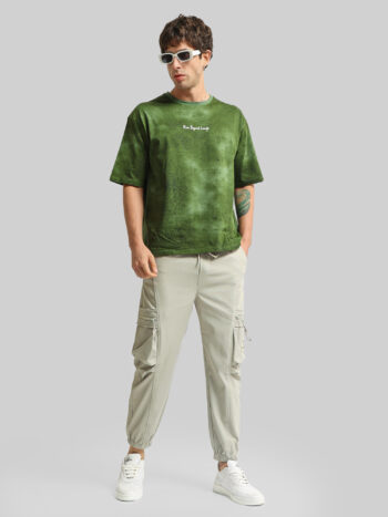 Maniac Men Solid Grey Cotton Blend Cargo Pant