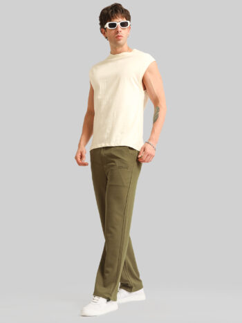 Maniac Men Solid Black Khaki Cotton Blend Baggy Trackpant