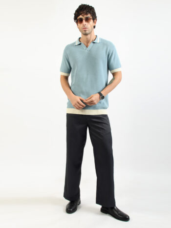 Maniac Men Solid Polo Neck Half Sleeve Aqua Blue Cotton Polo T-Shirt
