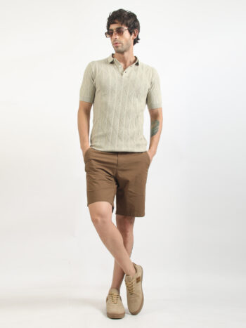 Maniac Mens Textured Polo Neck Half Sleeve Biscuit Cotton T-Shirt