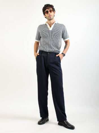 Maniac Men Textured Polo Neck Half Sleeve Cream & Dark Navy Cotton Polo T-Shirt