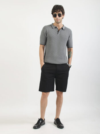 Maniac Men Textured Polo Neck Half Sleeve Dark Grey Cotton Polo T-Shirt