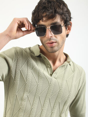 Maniac Mens Textured Polo Neck Half Sleeve Pista Green Polo T-Shirt