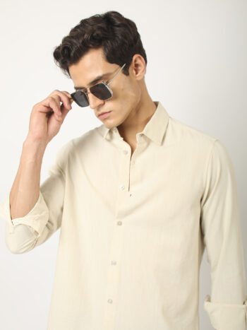 Maniac Mens Solid Biscuit Full Sleeve Nylon Shirt
