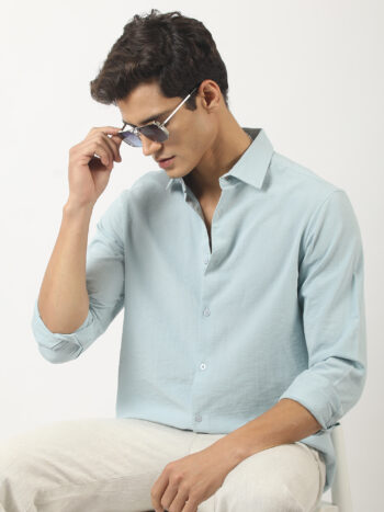 Maniac Mens Solid Blue Full Sleeve Nylon Shirt