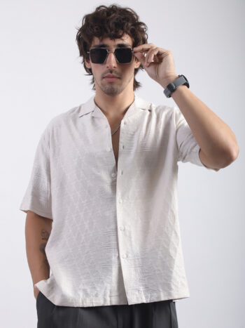 Maniac Mens Mystic Petals Embroidery Half Sleeve Moonbean Linen Shirt