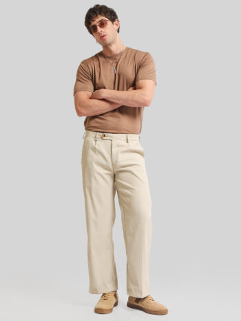 Maniac Solid Biscuit Baggy Cotton Blend Trouser