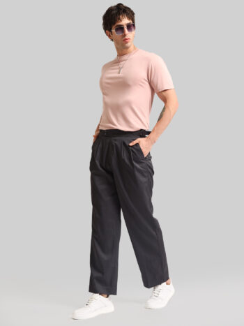 Maniac Mens Solid Dark Grey Cotton Blend Double Button Gurkha Trouser