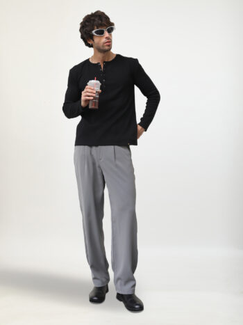 Maniac Mens Solid Dark Grey Woven Next-Gen Korean Trouser