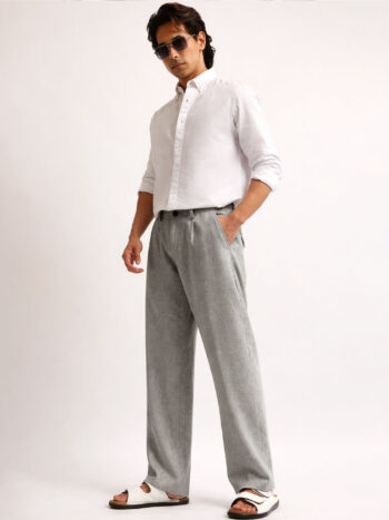 Maniac Mens Solid Grey Turkish Linen Cotton Blend Trouser