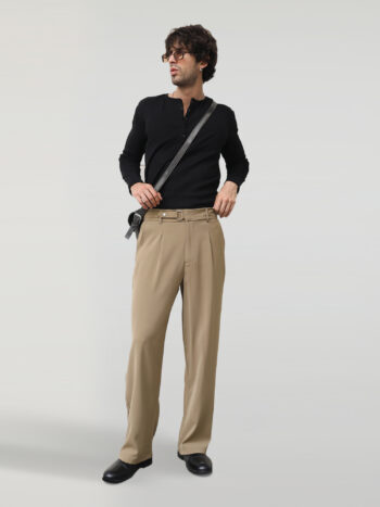 Maniac Mens Solid Khaki Woven Next-Gen Korean Trouser