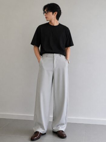 Maniac Mens Solid Light Grey Woven Barbie Fabric Korean Trouser