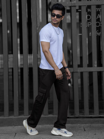 Maniac Men Solid Black Baggy fit Cargo Pant