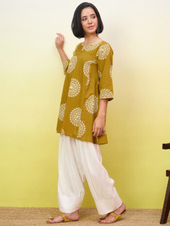 YELLOW MANDALA PEPLUM WHITE SALWAR SET