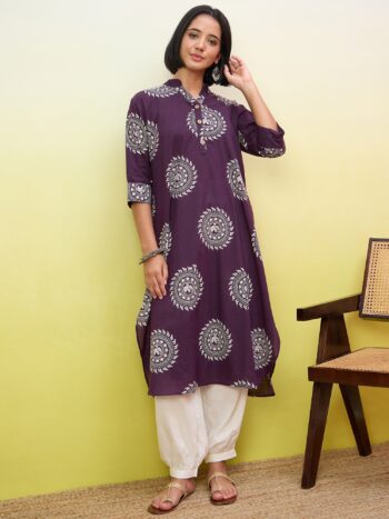 PURPLE MANDALA BUTTON WHITE AFGANI SET