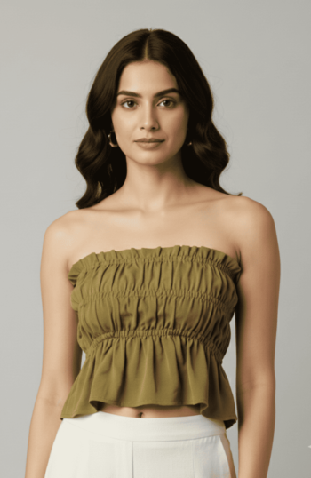 Olive Strapless Crop Top Elasticated Fit