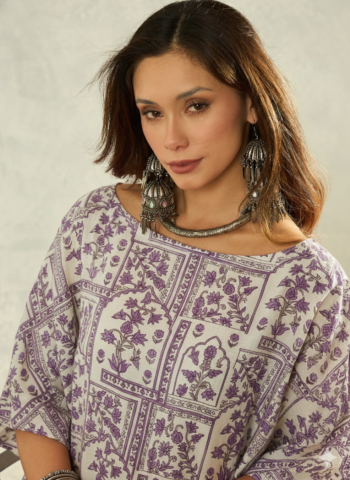 MAUVE ETHNIC PRINT BOAT NECK PALAZZO SET