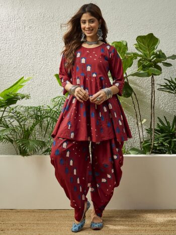 RUST WINDOW KURTA TULIP PANT SET