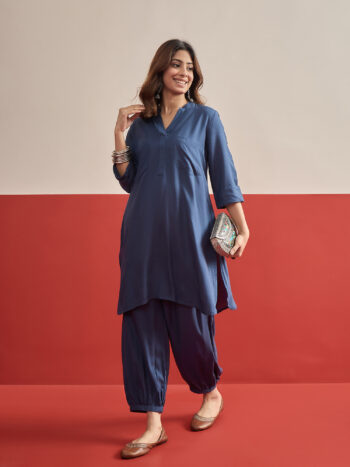 BLUE FRONT POCKET AFGANI SALWAR SET