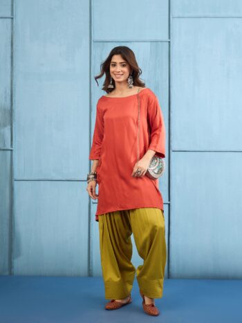 RUST BOAT NECK TOP YELLOW SALWAR SET