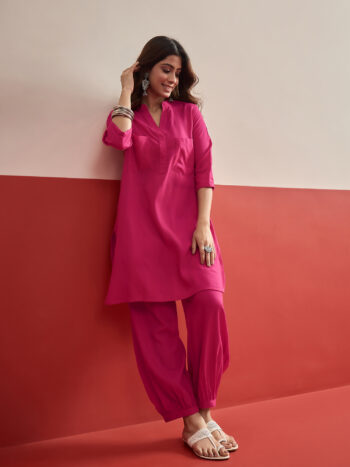 FUCHSIA FRONT POCKET AFGANI SALWAR SET
