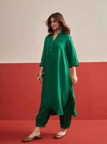 FOREST GREEN SEEP BUTTON AFGANI SALWAR SET