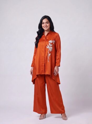 Barara Orange Embroidered Cord Set