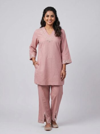 Barara Pink & Golden Embroidered Kurta Set