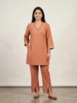 Barara Rust & Golden Embroidered Kurta Set