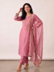 Pink Ethnic Yoke Embroidered Kurta Set