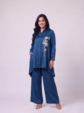Barara Navy Embroidered Cord Set