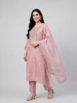 Mauve Ethnic Geometric Embroidered Kurta Set