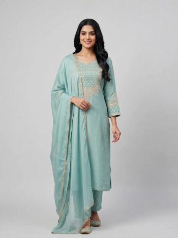 Mint Ethnic Geometric Embroidered Kurta Set
