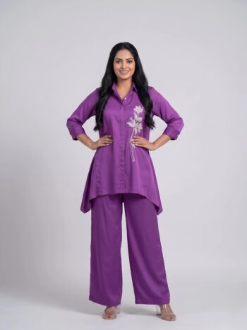 Barara Purple Embroidered Cord Set