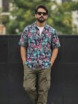 Men Ink Blue Printed Rayon Cut Away Collar Casual Shirt