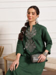 Barara Emerald Linen Green Embroidered Kurta