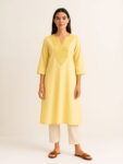 Barara Yellow Textured Yoke Straight Kurta