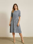 House of S Women’s Black & White Checkered Midi Dress | A-Line Cotton Dress with Half Sleeves | Casual & office Wear Western Outfit