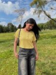Rigo Women Yellow Textured Short Sleeves Crop Top