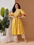 Barara Women’s Linen Mustard Yellow Kurti