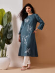 Barara Teal Blue Embroidered Kurta Set