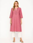 Barara women’s Dusty Rose Textured Embroidered Kurta